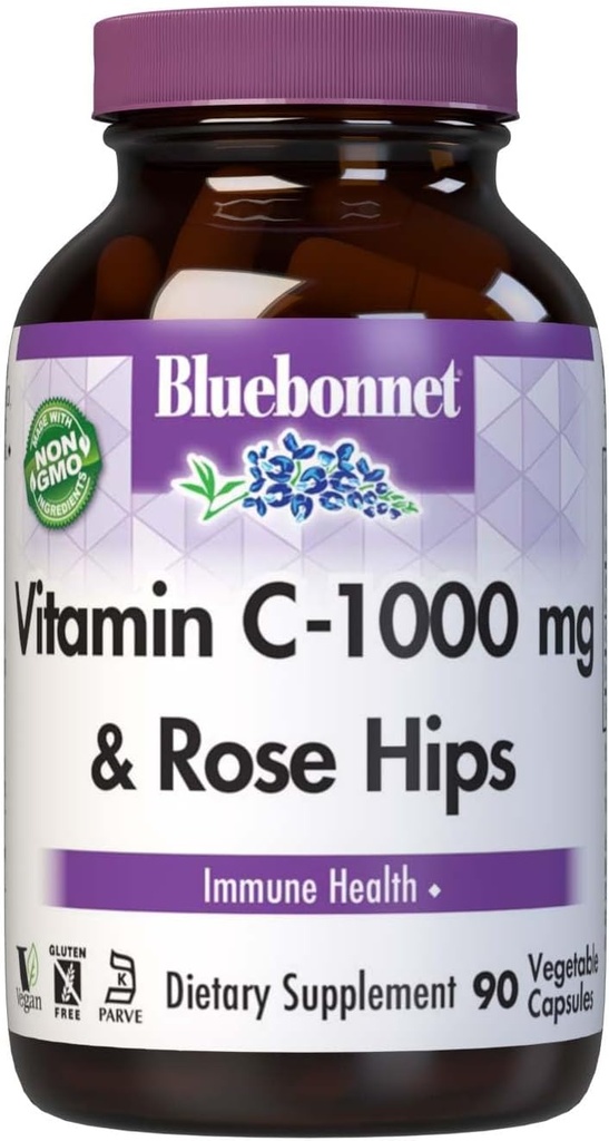 Bluebonnet Beslenme Vitamin C-1000 mg Plus Rose HIPS Sebze Capules, çünkü Immune Health, Antioksit Koruma için, Soy Free, Gluten Free, Non-GMO, Kosher, Dairy Free, Vegan, 90 Kont