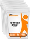 BulkSupplements.com Κιτρικό κάλιο σε σκόνη - για την υποστήριξη της ενυδάτωσης, Συμπλήρωμα Ορυκτού, Κάλιο 99mg - Χωρίς γλουτένη, 300mg ανά σερβίρισμα, 1kg (2,2 lbs) (πακέτο των 5)