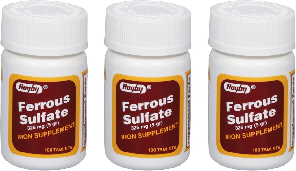 Rugby Ferrous Sulfate 325mg δισκία - Συμπλήρωμα σιδήρου για γυναίκες και άνδρες - 100 Count (3 Pack)