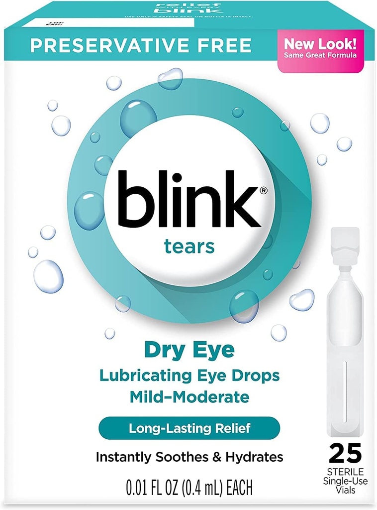 Blink Δάκρυα Λιπαντικές σταγόνες ματιών Ήπιο-Moderate ξηρό μάτι, 25 κόμης - 0,01 oz (4 συσκευασία)