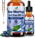 Raw Moringa Liquid Drops 8000 mg, Organik Moringa Oleifera Leaf Extract w. Supergreens Buğdaygrass, Barley Grass for Antioxy, Energy & Immune, High Potency Capsules Toz