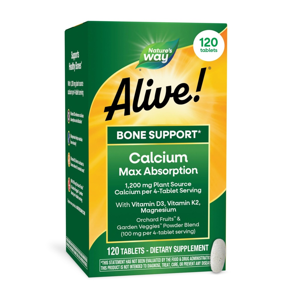 Doğanın Yolu Alive! Kalsiyum Max Abxia, Bone Support*, Plant Sourceuba, Vitamin D3 & K2, Magnezyum, 120 Tablet (Pazar Mayıs Vary)