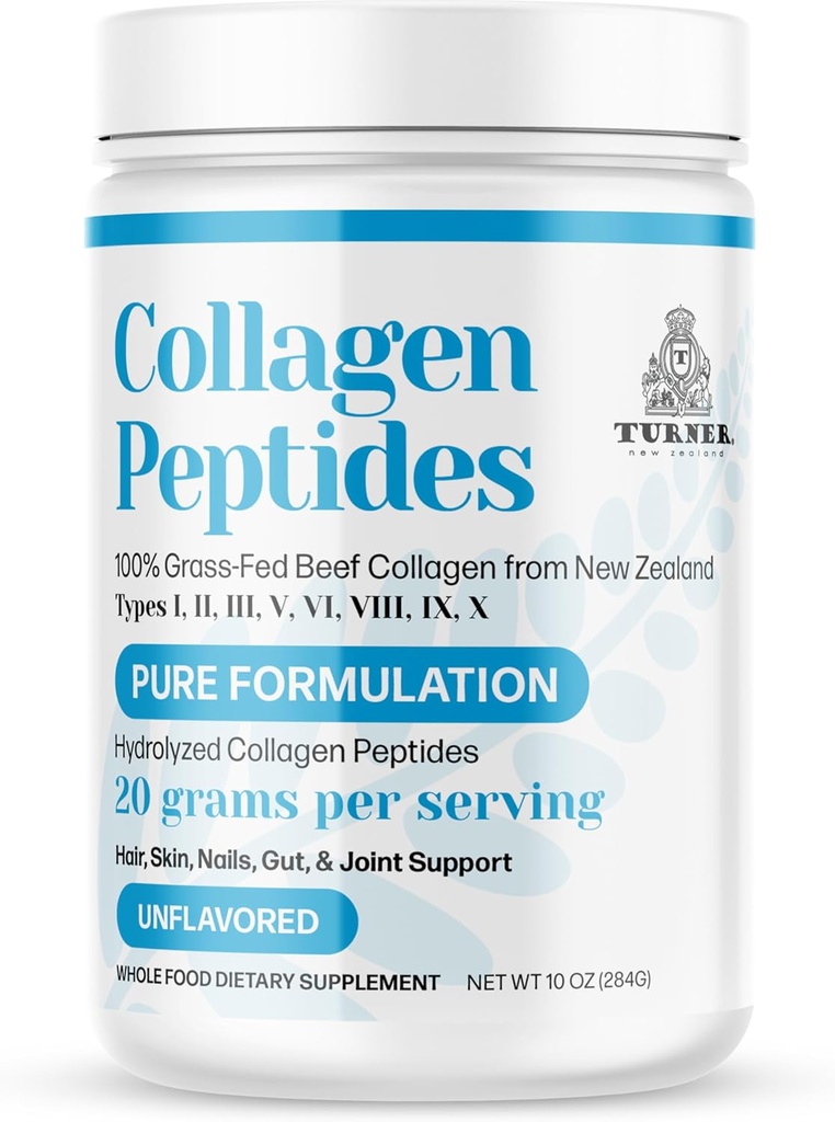 TURNER Collagen Powder Toz Pure Formulation, 100 Grass-Fed Beef Bone Collagen from New Zealand, Unflavored, 10 ozz