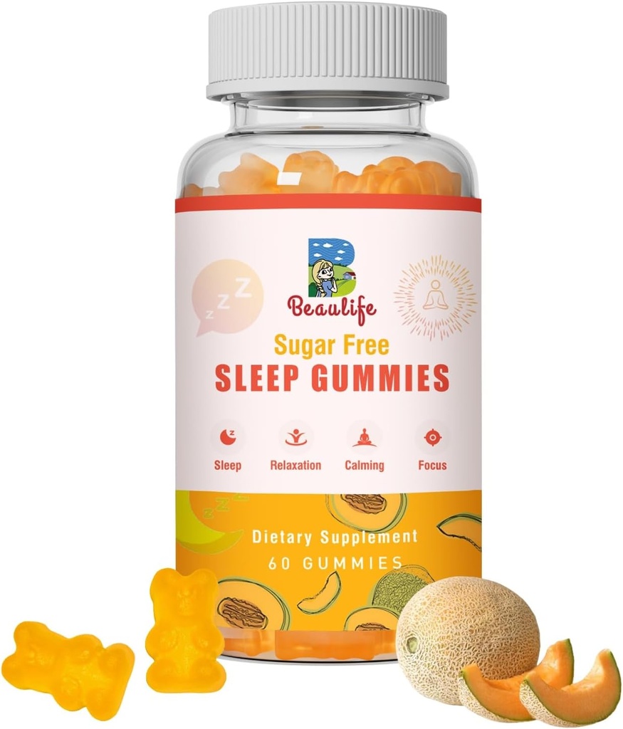 5 mg Melatonin Gummies, Sleep Support for Yetişkinler, Melatonin Supplements for sleep, 60 Cantaloupe-Flavored Gummies