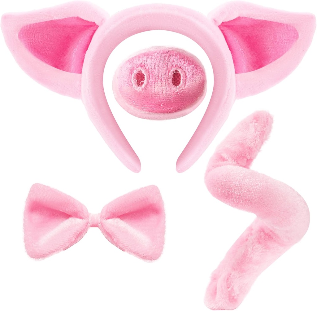 Spooktacular Pink Pig Dalmatian Kostümleri Ears Nose Tail ve Bow Tie ile birlikte, Unisex için Hayvan Kostüm Aksesuarları