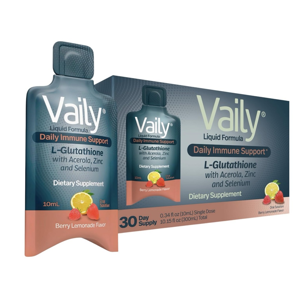 Vaily Immune Support Supplement for Yetişkinler - Sıvı Glutathione Supplement 860 mg w/Acerola Vitamin C çinko & Selenium - Yüksek Potency Antioksi, Skin Health, Detox Every Day - 30 Single-dose Vials