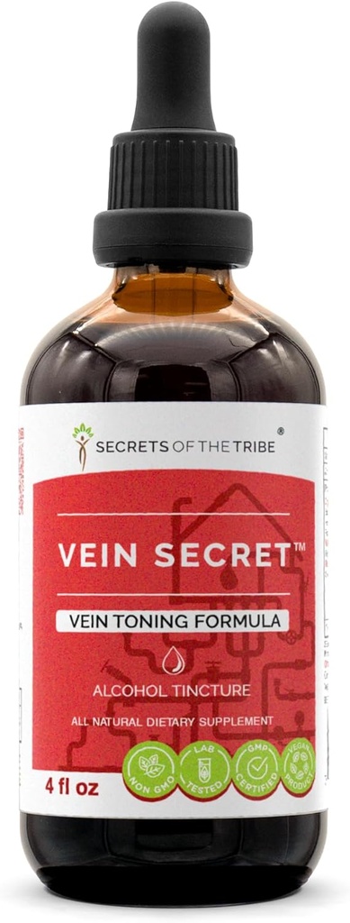 Vein Secret Herbal Extract, Alkol Tincture, Glycerite Butcher's Broom, Horse Chestnut, Prickly Ash, Rosemary, Stoneroot. Vein Tonnig Formula (4 FL OZ)