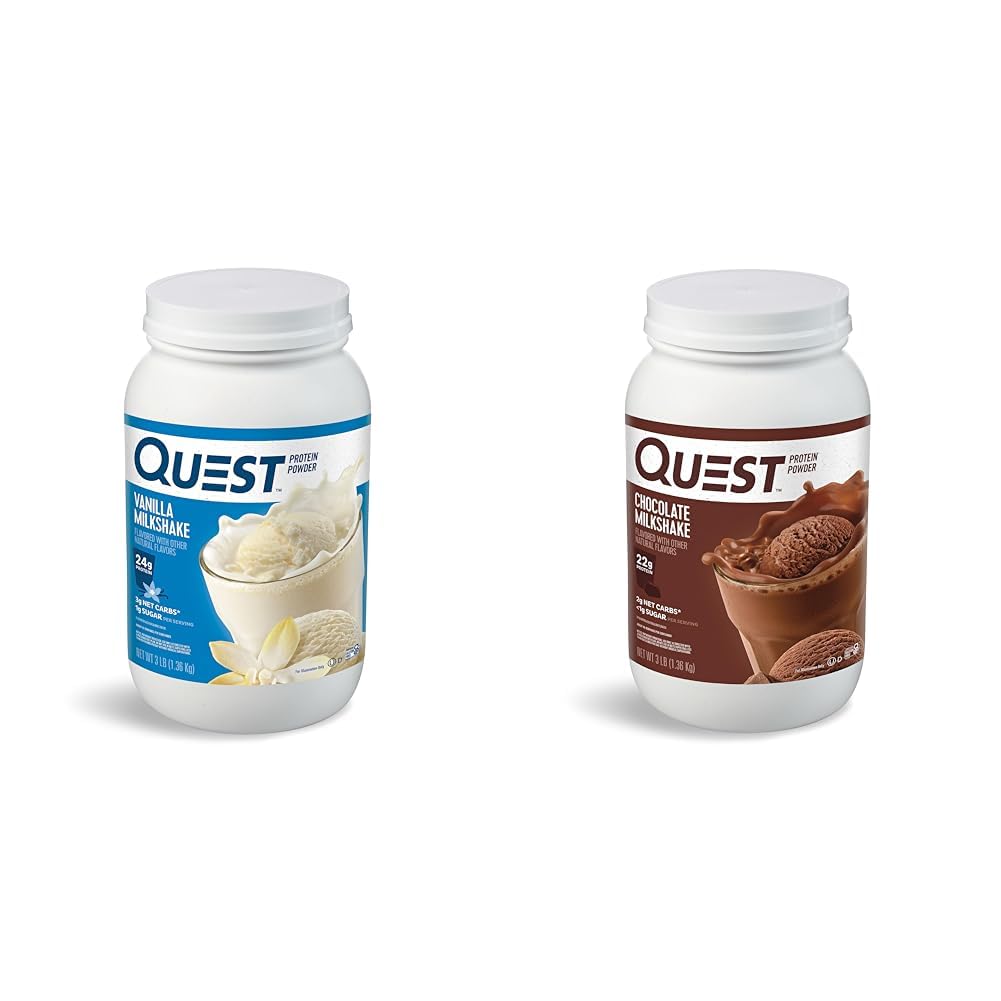 Quest Nutrition Vanilla Milkshake Protein Powder, 24g πρωτεΐνης, 1g ζάχαρης, χαμηλής περιεκτικότητας σε υδατάνθρακες και σοκολάτα Milkshake πρωτεΐνη σκόνη, 22g πρωτεΐνη, 1g ζάχαρη, χαμηλής περιεκτικότητας σε υδατάνθρακες, χωρίς γλουτένη
