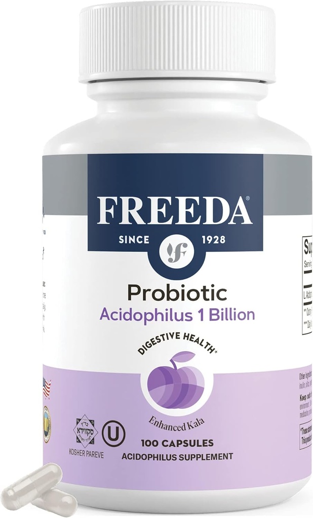 FREEDA Acidophilus Probiotic 1 Billion CFU – Lactobacillus Acidophilus with Organic Inulin & Blue Agave – Digestive Health, Regularity & Immune Support – Vegan, Kosher, Non-GMO (100 Capsules)