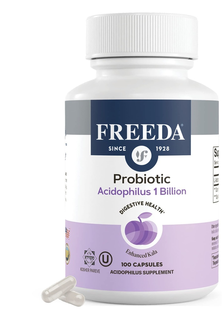 FREEDA Asitofilus Probiyotik 1 Milyar CFU – Organik Inulin & Blue Agave – Digestive Health, Regularity & Immune Support – Vegan, Kosher, Non-GMO (100 Capsules)