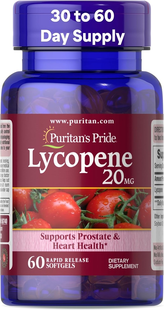 Puritan'ın Gurur Premium Lycopene 20mg, Prostate, Antioksi, Kalp Sağlığı ve Genel Sağlık Desteği, 1 Ay Supply, 60 Hızlı Yayın Softgels