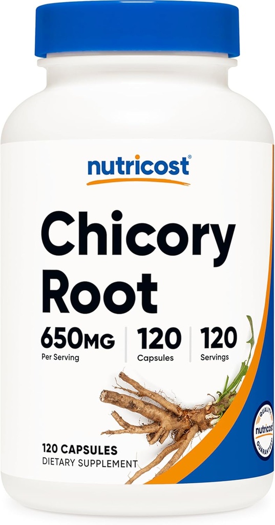 Nutricost Chicory Root 650mg ανά καψάκιο - 120 Κάψουλες με βάση το φυτό, Μη ΓΤΟ, Χωρίς γλουτένη