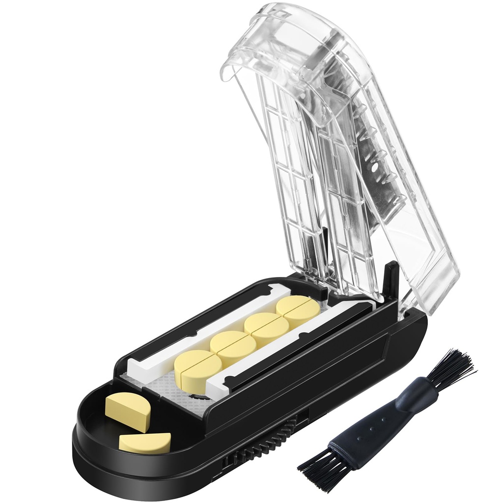 Bir Zamanda Multi Pills için Pill, Pill XS Küçük ve Küçük Piller için Splitter, Küçük veya Büyük Piller için Pill Splitter, Pill Splitter with Hidden Sharp Paslanmaz Steel Blade (Black)