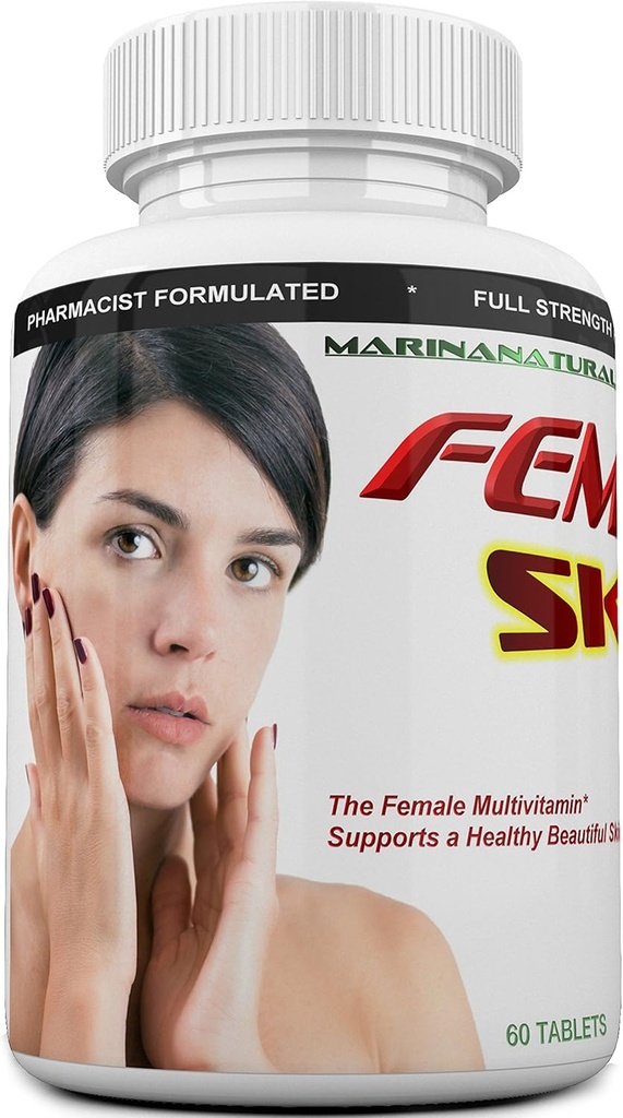 FEMVIT Skin Multivitamin, Multi-Minerals & Herbal Extracts for Younger Skin. Anti Aging, Anti Wrinkle with Collagen, Hyaluronic Acid and Biotin 60 Tabletler (Bir Krem Değil)
