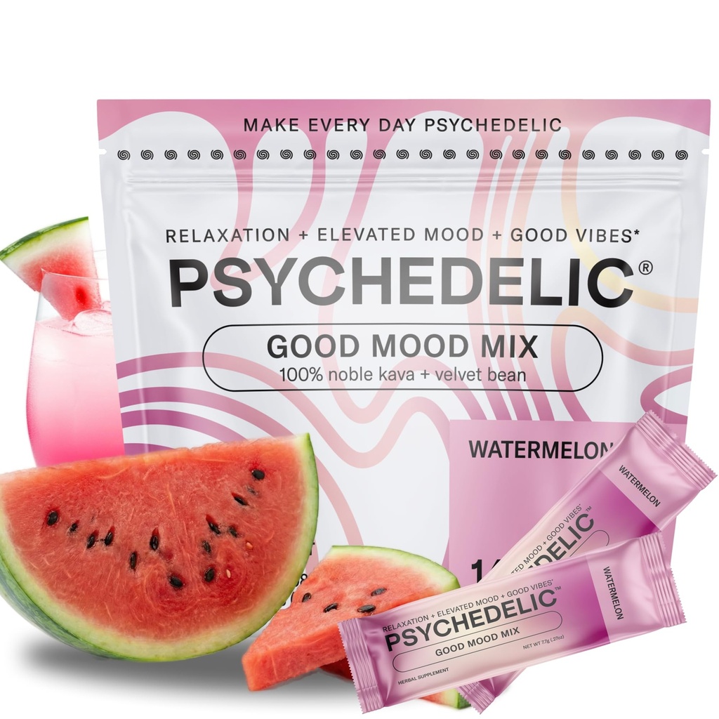 Καλή Mood Mix - Καρπούζι - Powder Packets - Ηρεμιστικό Kava Drink Mix - Easy Open Single-Serving - Γεύση Kava Powder - Mucuna Pruriens - Stevia - Μη Αλκοολούχα Adaptogen Mocktails - 14 Stick
