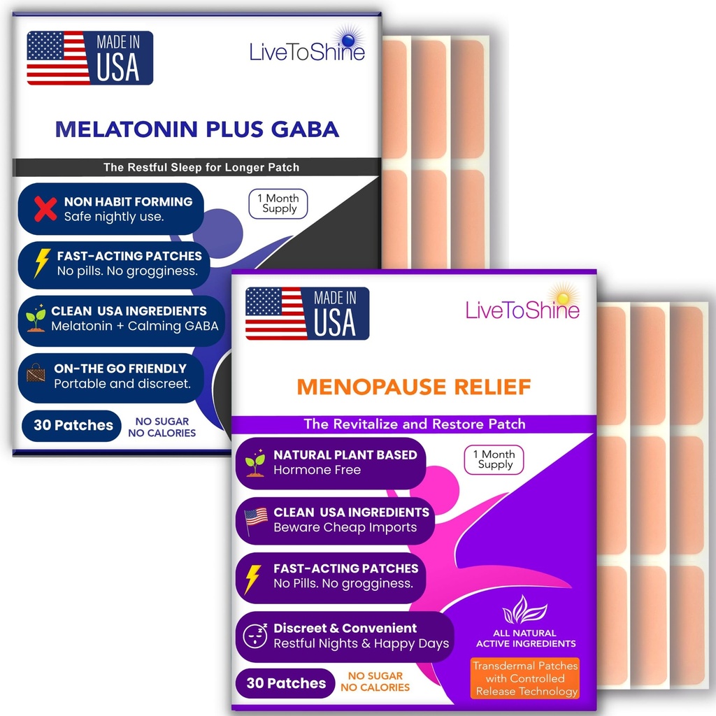 Menopause Relief and Melatonin Sleep Patch Sche - 2 Packs - Hot Flashes, Night Sweats, Mood Swings Relief Plus Restful Sleep Patches - 30 Day Supply Per Pack (60 Patches) - ABD Made Tarafından Live To Shine