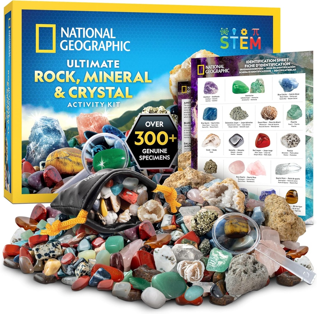 National Geographic Rock Collection Box for Kids – 300+ Piece Gemstones ve Crystals Setleri Geodes ve Real Crystals, Rocks and Minerals, Science Kit for Kids, A Geology Hediye for Boys and Girls