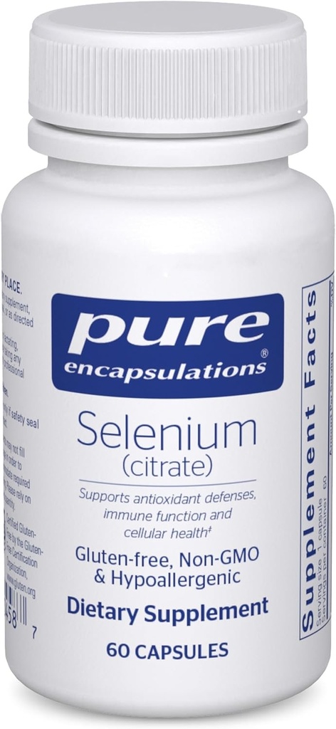 Pure Encapsulations Selenium (Citrate) - Immune System Support & Cellular Health - Antioksi Supplement - Supports Blood Flow* - Gluten Free & Vegan - 60 Capsules