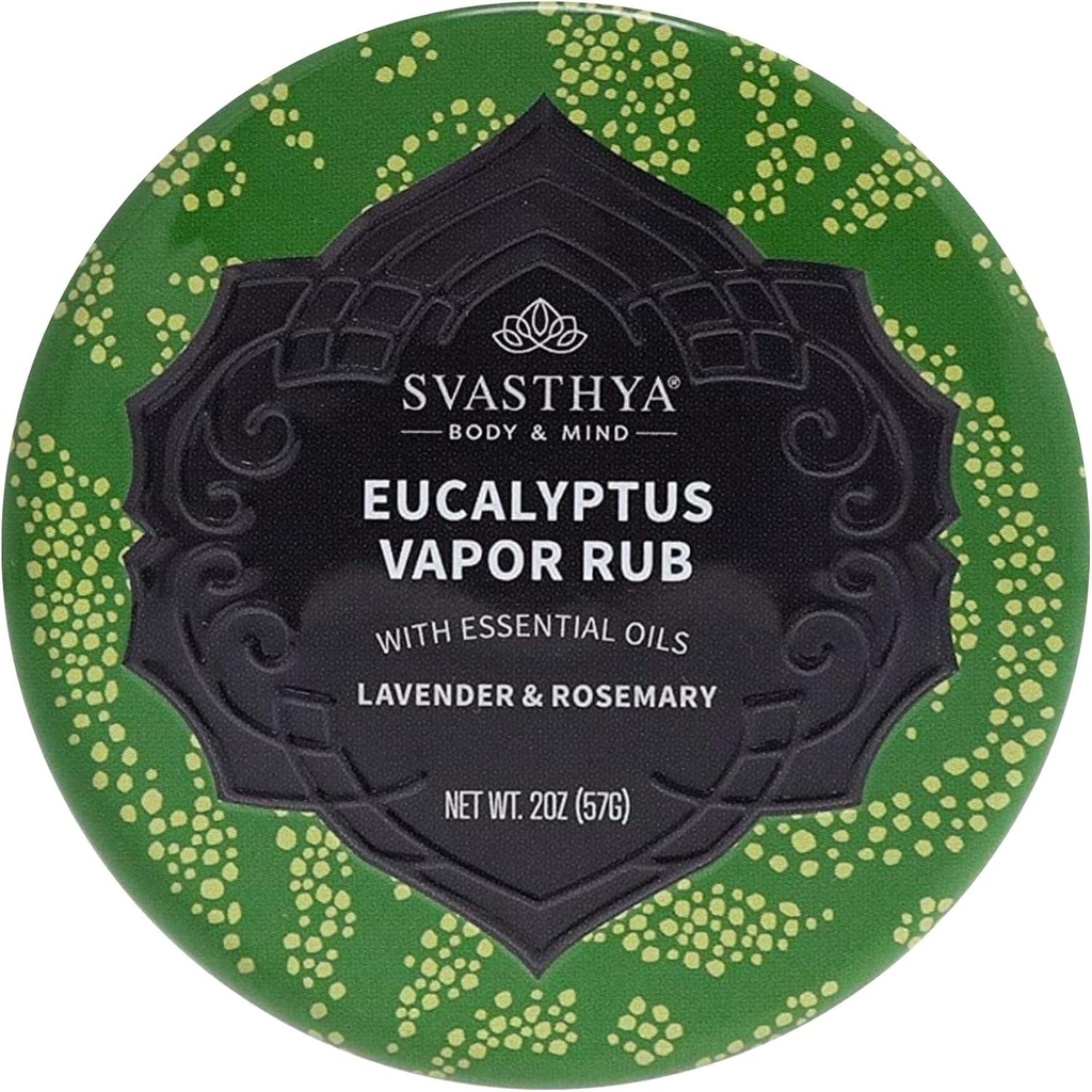 Svasthya Body & Mind Eucalyptus Vapor Rub - Opens Nasal Passages & Moisturizes The Skin, Cough, Thingsy Nose & Congestion Relief, Olive Oil, Beeswax, Lavender, Rosemary – Made in the USA, 2oz