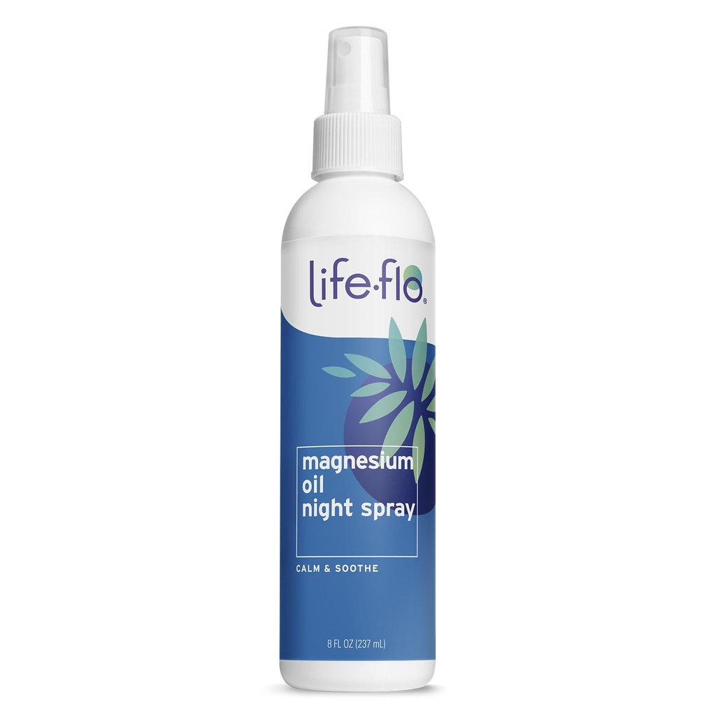 Life-flo Magnezyum Oil Night Spray, Soothing Magnezyum w/Magnesium Chloride from Zechstein Seabed and Lavender Oil, Calms and Relaxes Body and Mind, 60-Day Guarantee, Not Tested on Hayvanlar, 8oz
