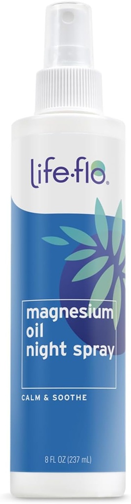 Life-flo Magnezyum Oil Night Spray, Soothing Magnezyum w/Magnesium Chloride from Zechstein Seabed and Lavender Oil, Calms and Relaxes Body and Mind, 60-Day Guarantee, Not Tested on Hayvanlar, 8oz