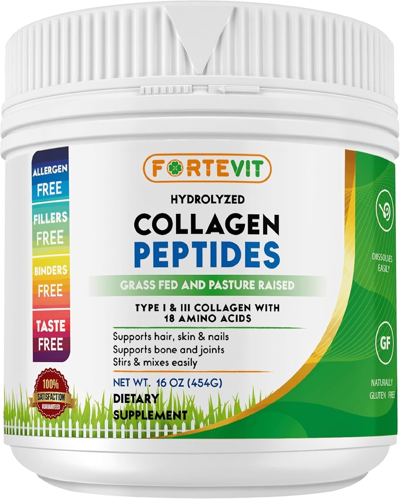 For Women & Men için Toz Kolajn FOR Toz - Hydrolyzed Tip I & III - Cilt Elastikliği, Saç & Nail Güçlü, Ortak Destek - Unflavored, Grass-Fed, Non-GMO, Chem & Paleo – 16 oz Jar