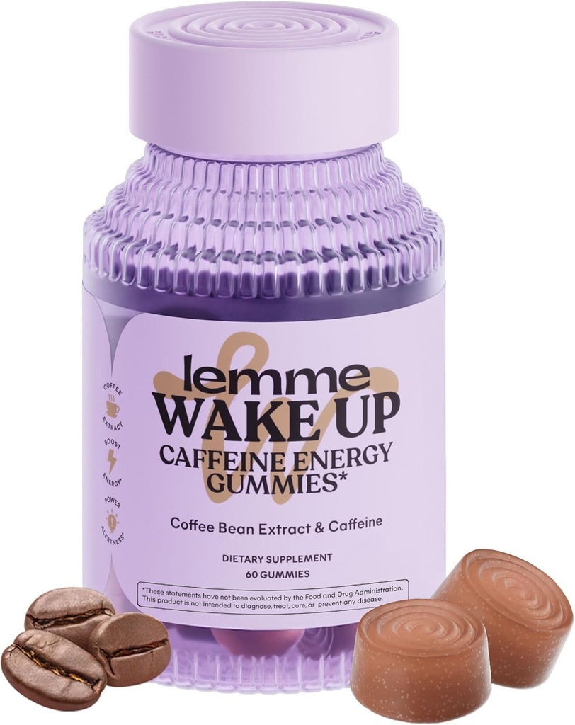 Lemme Wake Up Caffeine Energy Gummies, Caffeine Per Service 80mg, Kahve Bean Extract, Cappuccino Flavor, Vegetarian & Gluten Free, 1 Ay Supply (60 ct)