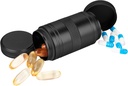 Metal Pill Box 2 Times a Day - Portatif Su Küçük Pill Case (AM PM), Travel Daily Pill Container, Compact Pill Holder Medicine Organizer for Pills/Vitamin/Fish Oil /Supplements, Black Pill Case (AM PM)