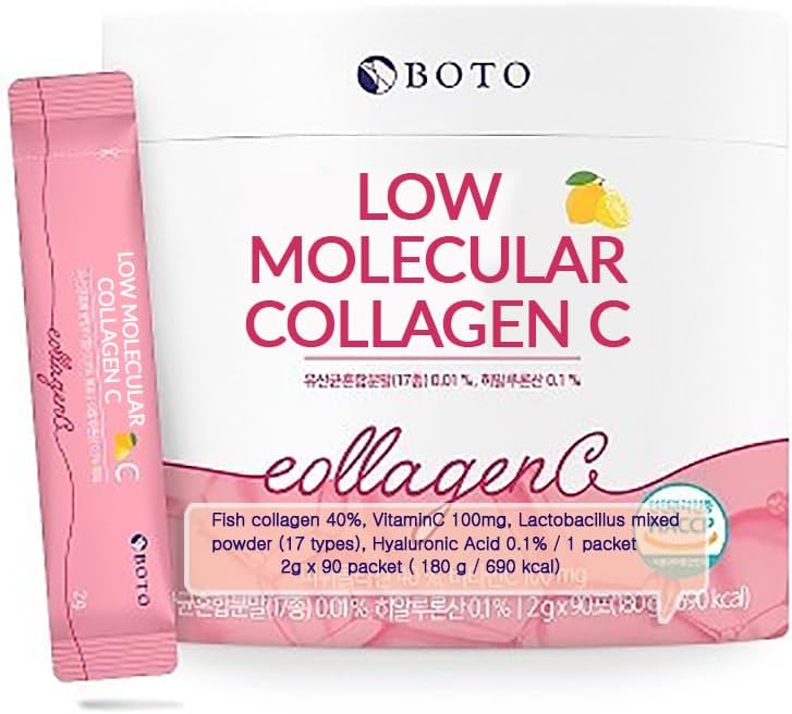 BOTO Low Collagen C - Kore Beauty Collagen Powder Toz Supplement with Hyaluronic Acid and Vitamin for Skin Hair Nail Joint, Lemon Flavored - 3 Ay - 90 Paketler için