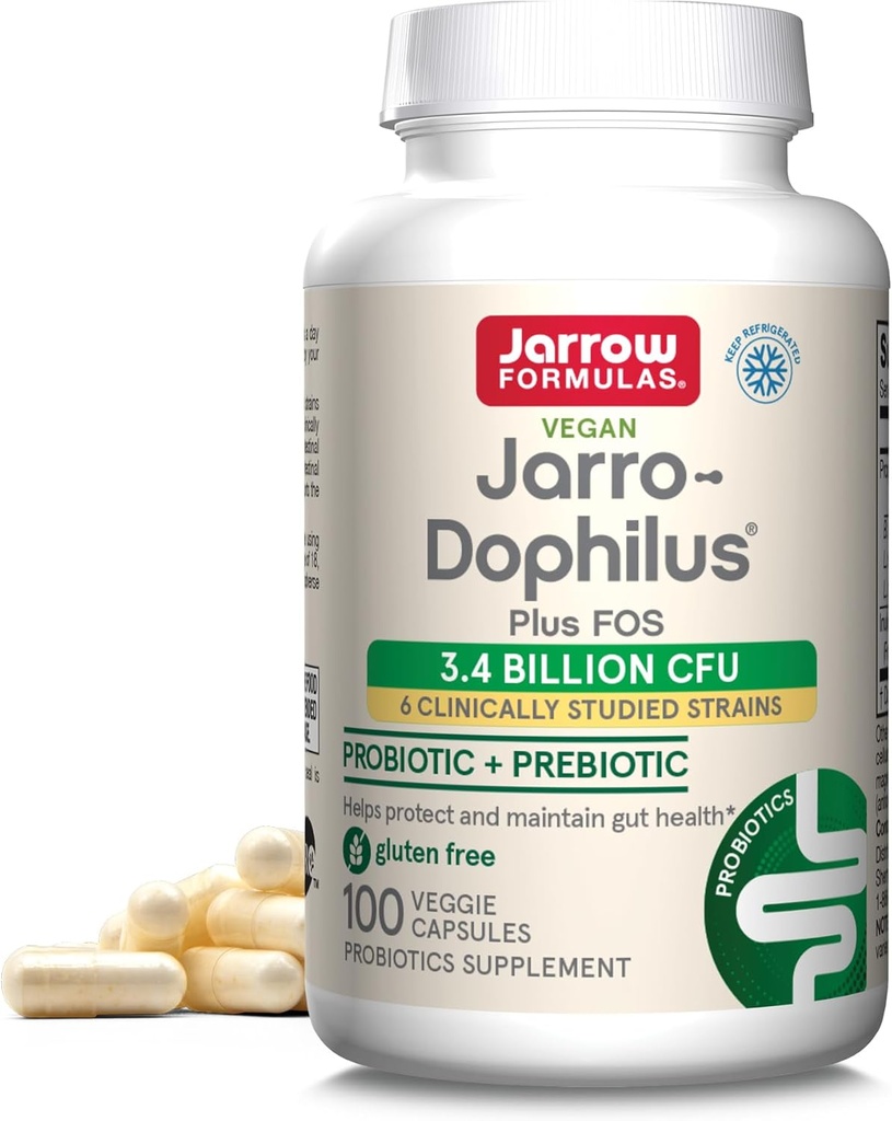 Jarrow Formulas Jarro-Dophilus + FOS - 3.4 Δισεκατομμύρια Οργανισμοί Ανά Υπηρεσία - 100 Veggie Caps - Προβιοτική & Προβιοτική - Διατροφική Υποστήριξη Ωφέλιμων Βακτηρίων - Μέχρι 100 Υπηρεσίες