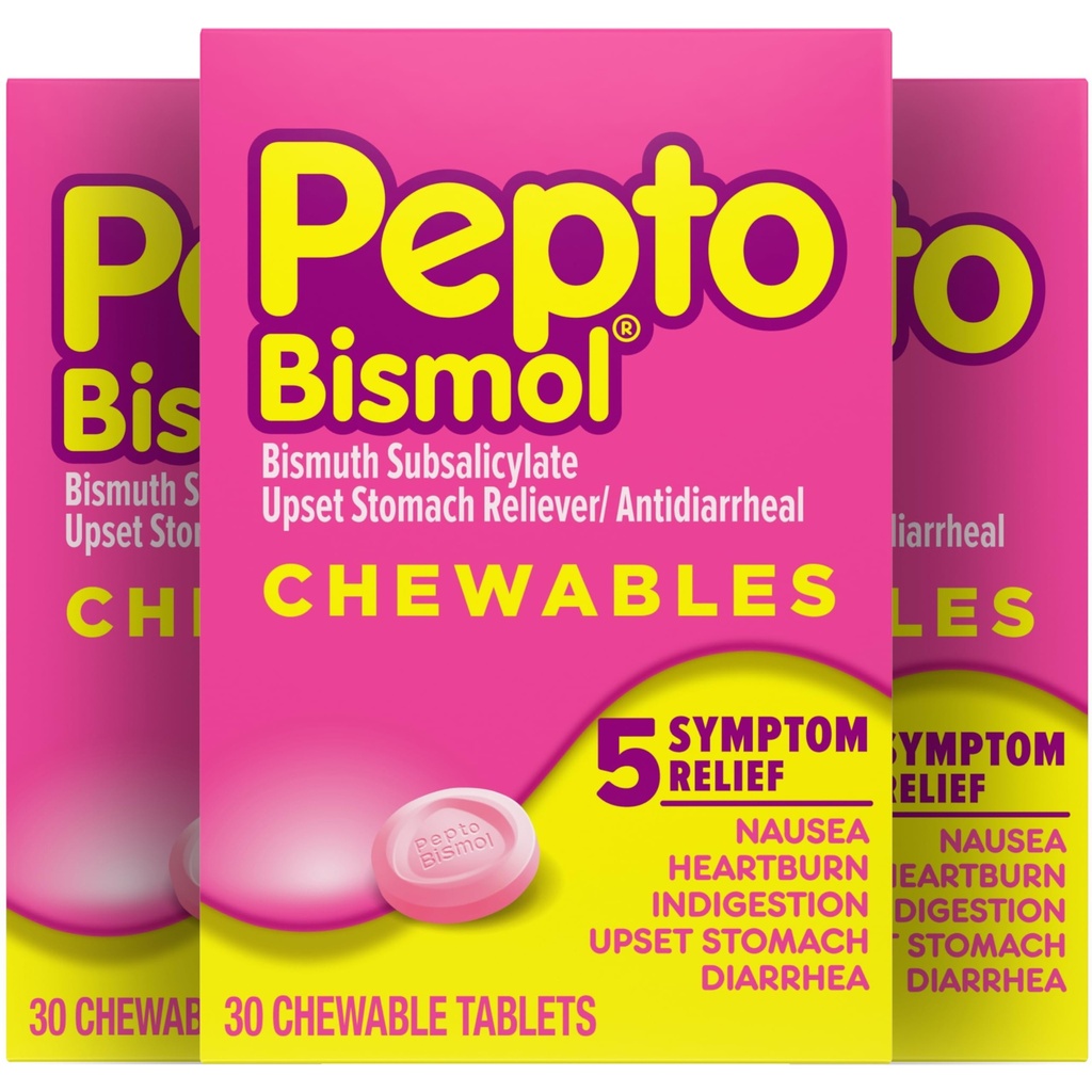 Pepto Bismol Nausea, Heartburn, Indigestion, Upset Stomach ve Diarrhea Relief, Original Flavor, 90 Total (3 Packs of 30)