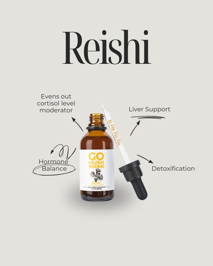 Reishi Mushroom Tincture Supplement - Dual Extracted Fruiting Body to Support Rest & Relaxation - 2 fl oz (60 Hizmetler)*