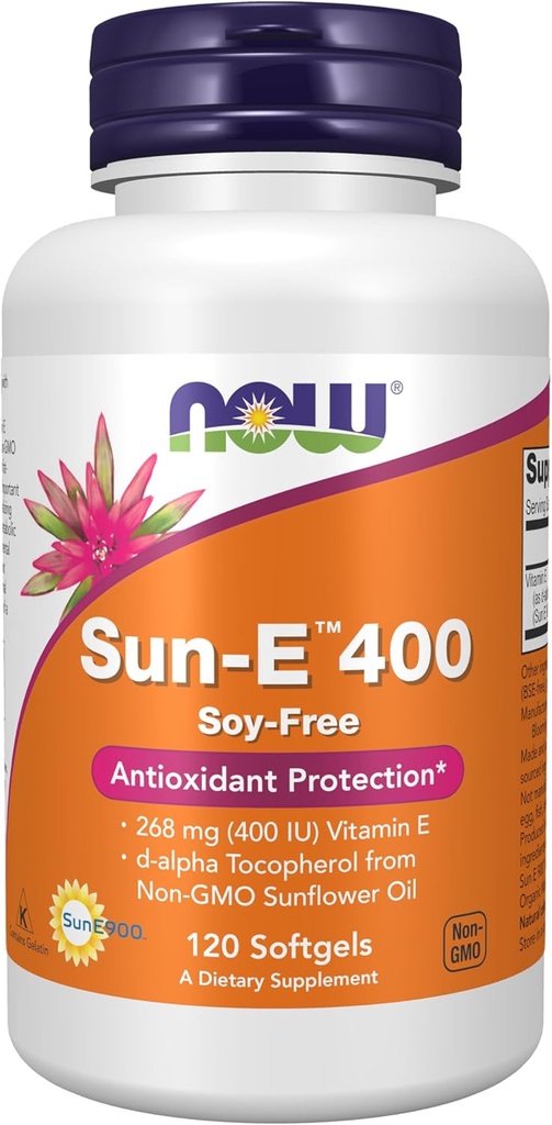 NOW Foods Supplements, Sun-E™ 400 IU with d-alpha Tocopherol from Non-GMO Sunflower Oil, 120 Softgels