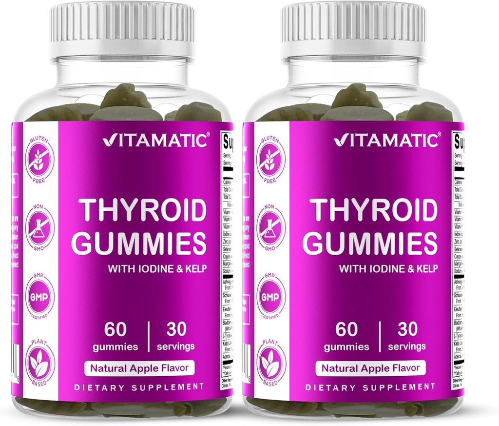 Vitamatic 2 Πακέτο Vegan Thyroid Υποστήριξη Gummies με Iodine & Kelp – 60 Count – Plant-based – Υποστηρίζει την ενέργεια & Μεταβολισμός