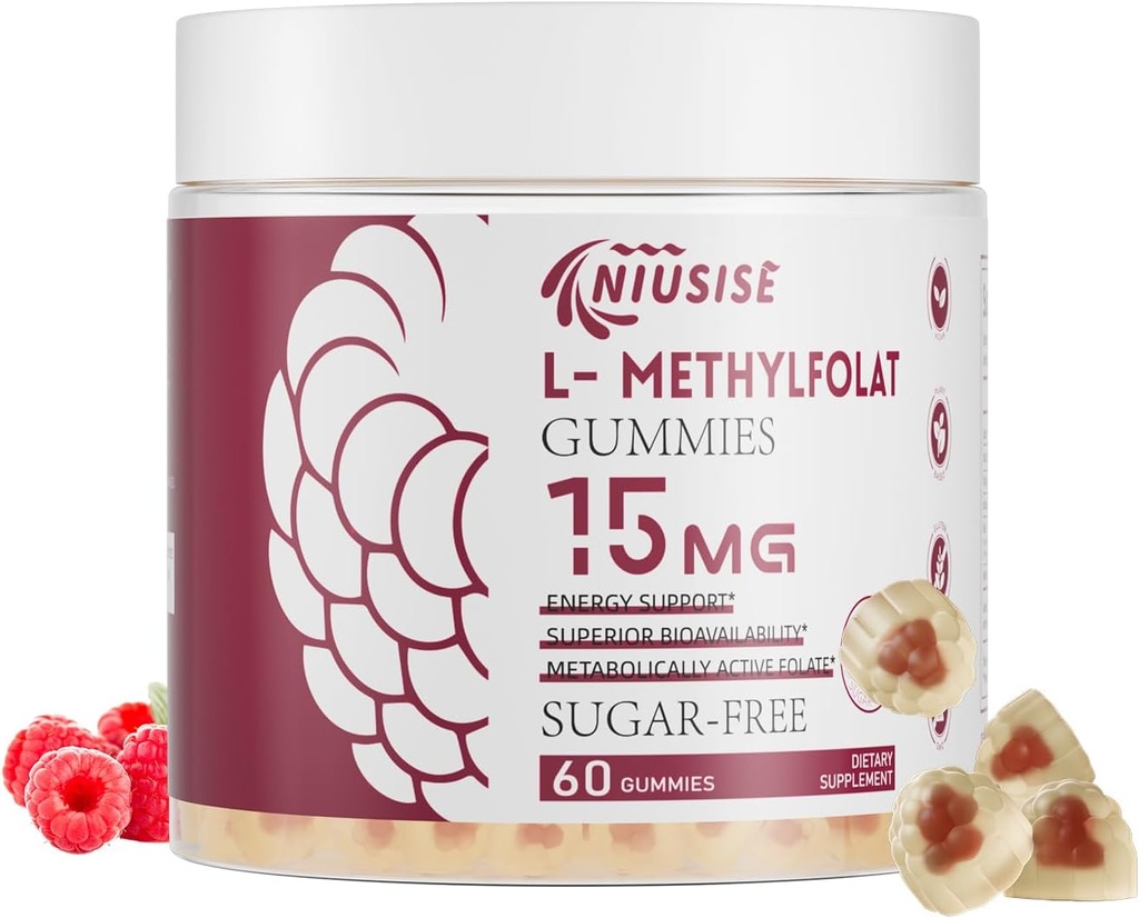 L-Methylfolate 15mg Gummies για ενήλικες, χωρίς ζάχαρη Gummies Βοήθεια για τη βελτίωση της ενέργειας, λειτουργία του εγκεφάλου - Ενεργό φολικό οξύ & βιταμίνη B12 συμπλήρωμα για την υποστήριξη του ανοσοποιητικού, μη-GMO, χωρίς γλουτένη