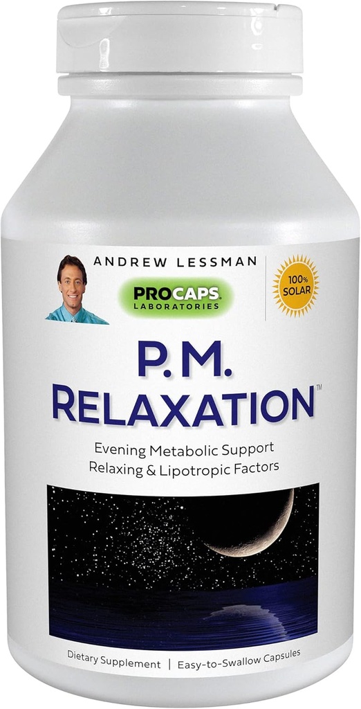 ANDREW LESSMAN P.M. Relaxation - 90 Capsules - Melatonin, Valerian, Passionflower, Hops, Chamomile ile mükemmel bir uyku için doğal destek. No Morning Grogginess Small Easy to Swallow Capsules