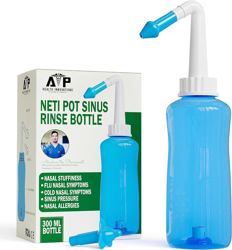 Neti Pot Sinus Rinse Şişe Doğal Sinus Yardımı için - Nose Temiz Basınç Rinse for Adult & Kid - Nasal Irrigation System by Abraham The Pharmacist