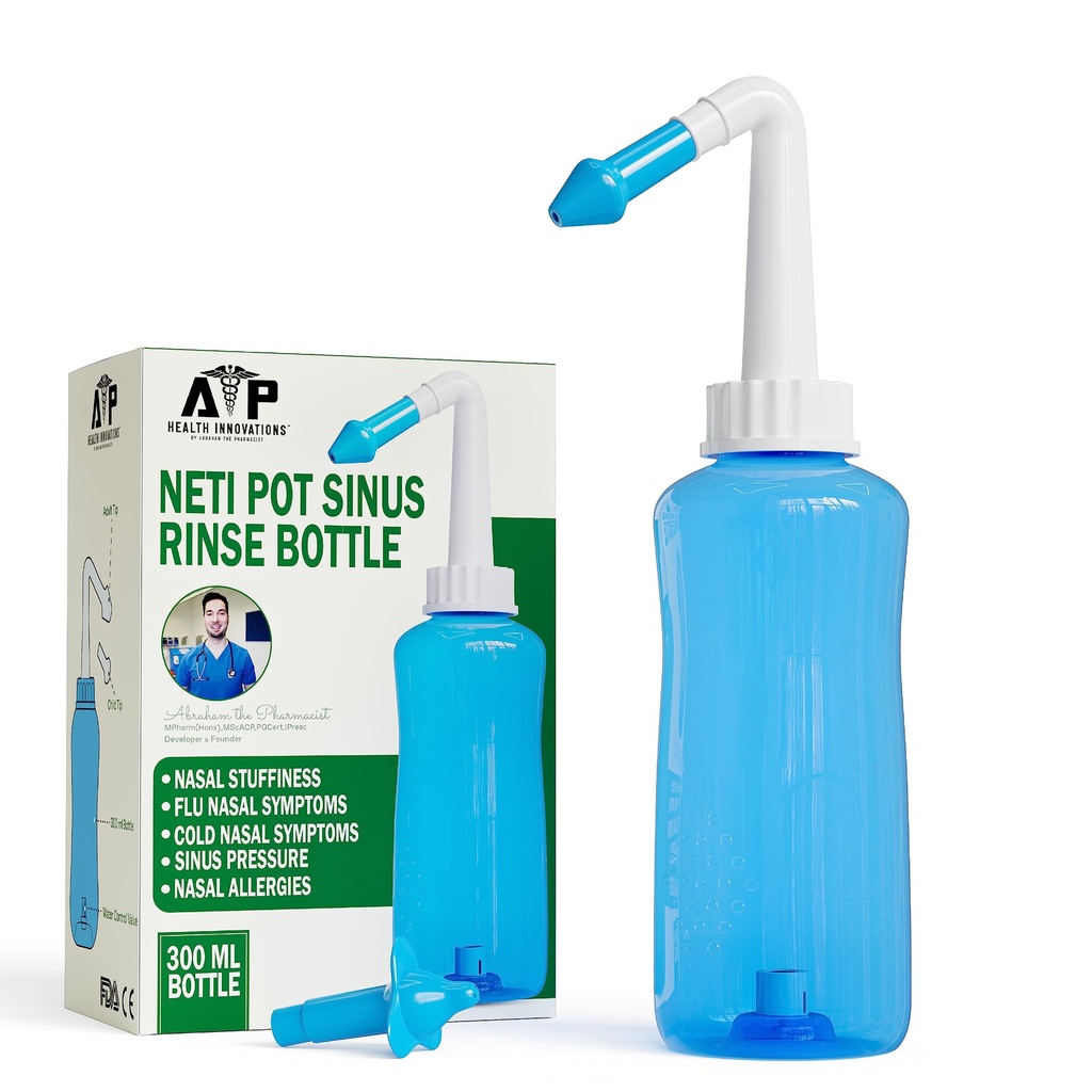 Neti Pot Sinus Rinse Şişe Doğal Sinus Yardımı için - Nose Temiz Basınç Rinse for Adult & Kid - Nasal Irrigation System by Abraham The Pharmacist