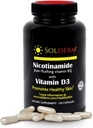 Nicotinamid Non-Flushing Vitamin B3 ve D3 Supplement | Vejetaryen ve Gluten-Free Oral Nicotinamid Supplement ile Sebze Hücreleri Casings | Sağlıklı Cilt | 60 Capsules | 500 mg