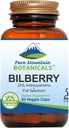 Pure Mountain Botaniks Bilberry Extract Supplement Vegan Kosher Capsules 250 mg Organik Bilberry Leaf & 50mg Potenti Billberries