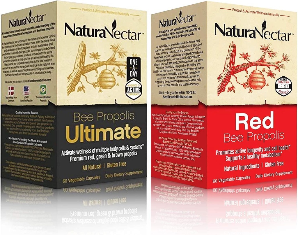 NaturaNectar Natural Bee Propolis Sche - Bee Propolis Ultimate ve Red Propolis - Immune ve Respiratory Desteği için ve sağlıklı bir Metabolism - Şişe Propolis Için 60 Capsules