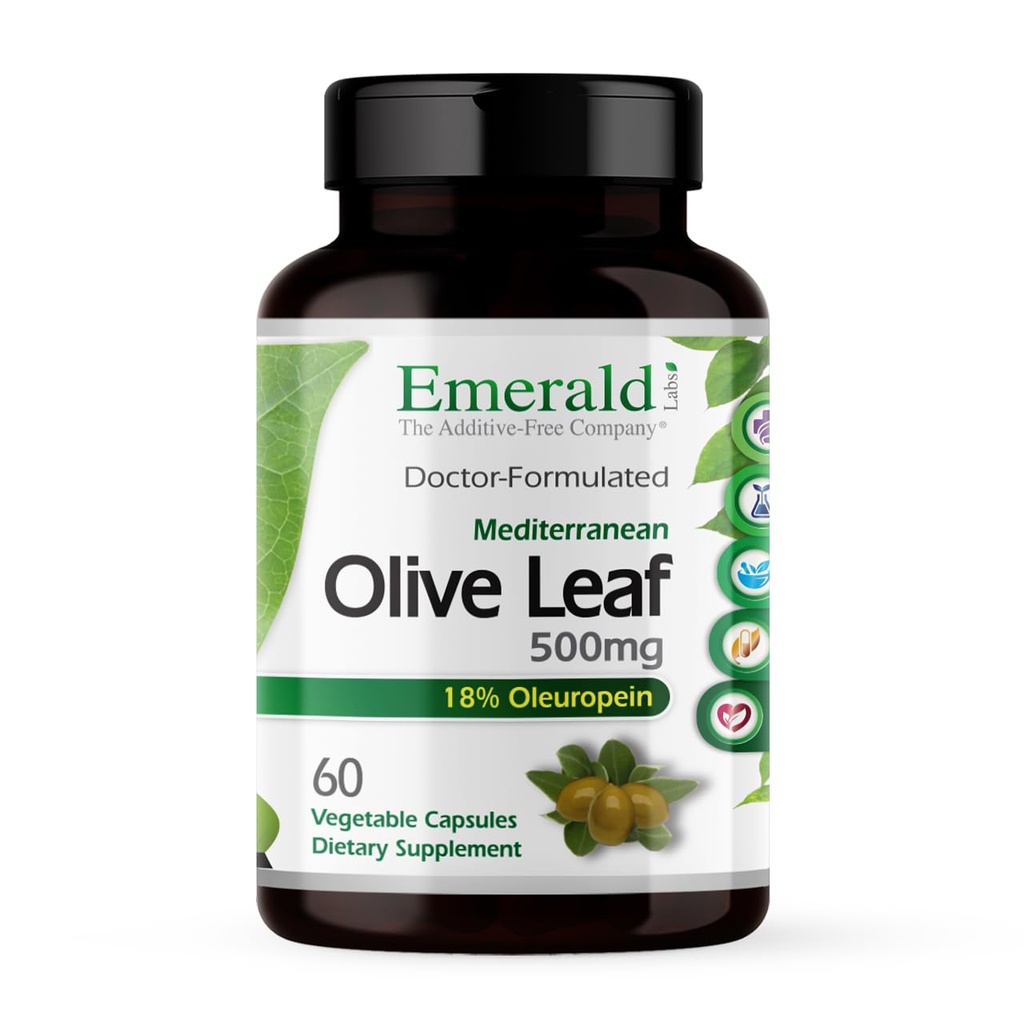 EMERALD LABS Mediterranean Olive Leaf 500mg - Χωρίς γλουτένη, Vegan Olive Leaf Extract - Υποστηρίζει το δέρμα, το ανοσοποιητικό και την καρδιά υγεία - 60 κάψουλες λαχανικών (Μέχρι 60 ημέρες προμήθεια)