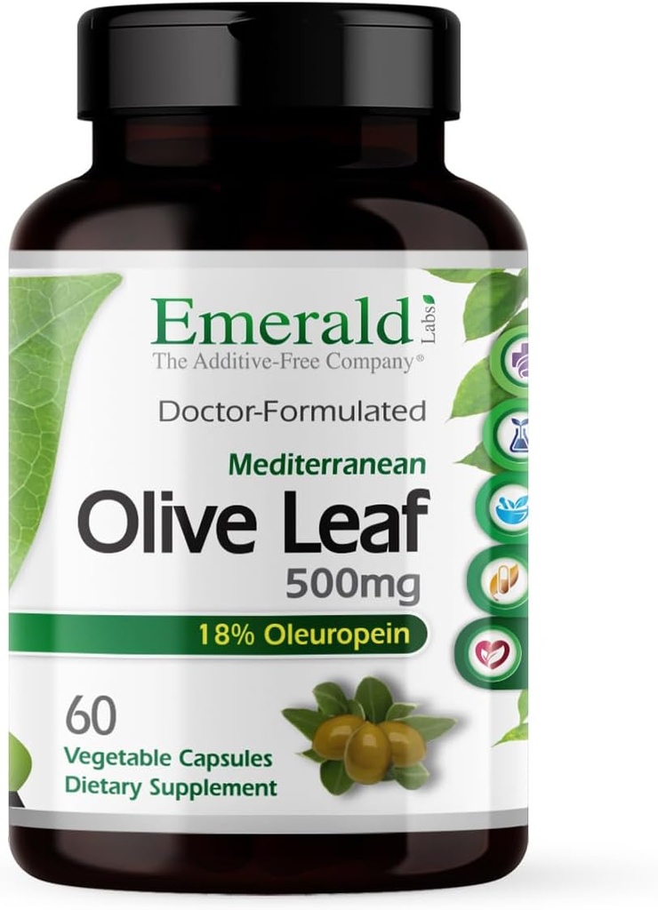 EMERALD LABS Mediterranean Olive Leaf 500mg - Χωρίς γλουτένη, Vegan Olive Leaf Extract - Υποστηρίζει το δέρμα, το ανοσοποιητικό και την καρδιά υγεία - 60 κάψουλες λαχανικών (Μέχρι 60 ημέρες προμήθεια)