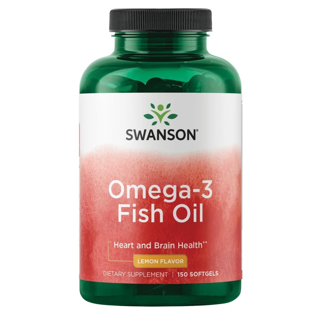 Swanson Omega 3 Fish Oil Supplement Heart Beyin ve Ortak Destek GMO-Free EFAs 180 mg EPA Plus 120 mg DHA 150 Yumuşakgel Capsules Lemon Flavor