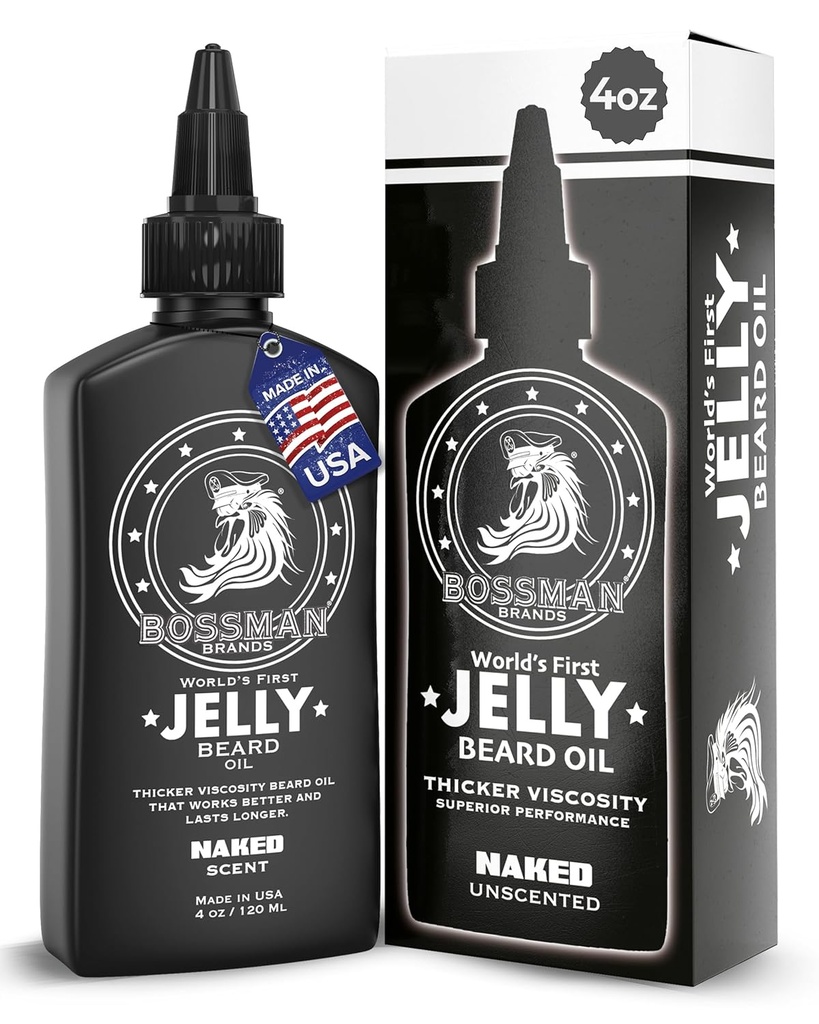 Bossman Jelly Beard Oil για τους άνδρες (4 oz, Γυμνό - Αρωματισμένο) – Softens, Ενυδατώνει & Προϋποθέσεις με φυσικά συστατικά