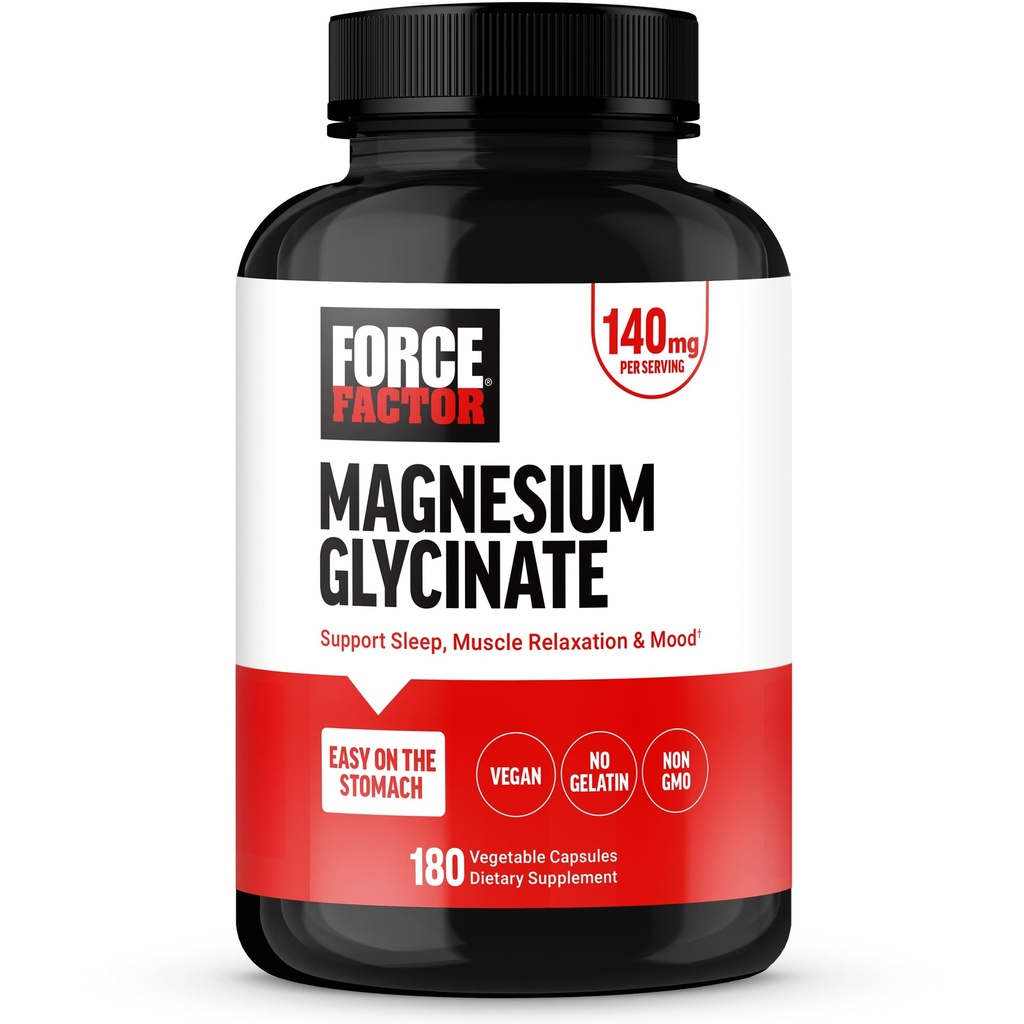 Kuvvet Faktörü Magnezyum Glycinate, Kadınlar ve Erkekler için Uyku, Kas Rahatlama ve Mood, Stomach, Vegan, 3-Month Supply, 180 Capsules