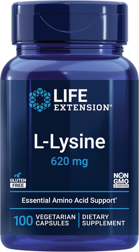 Life Extension L-Lysine, 620 mg, Essential Amino Asit Sağlıklı azot Dengesi, Kalsiyum Metabolism, Stres Cevap & Daha Fazla, Gluten-Free, Non-GMO, Vegetarian, 100 Capsules
