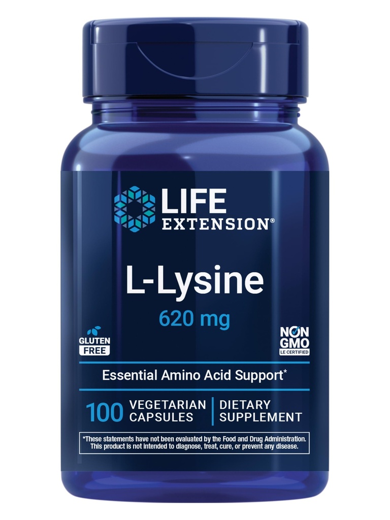 Life Extension L-Lysine, 620 mg, Essential Amino Asit Sağlıklı azot Dengesi, Kalsiyum Metabolism, Stres Cevap & Daha Fazla, Gluten-Free, Non-GMO, Vegetarian, 100 Capsules