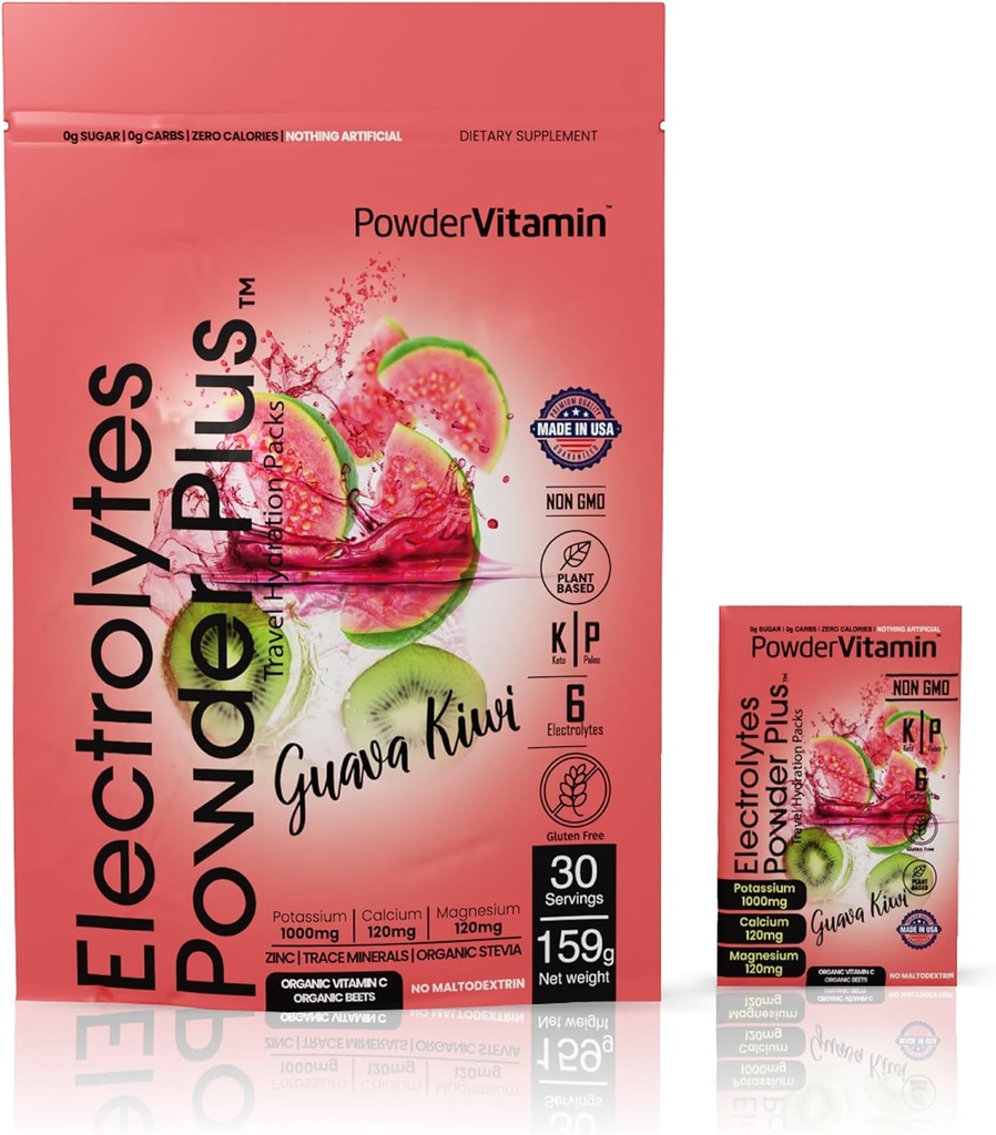 TozVitamin Electrolytes Toz Plus, Keto, Guava Kiwi, Zero Sugar, 1000 mg P Properties, 120 mguba, 120 mg Magnezyum, Non-GMO, Zero Calories, 30 Hydration Packets