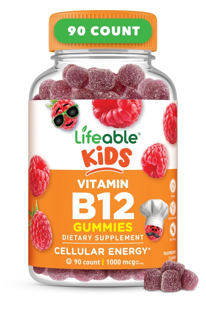 Çocuklar için Yaşama Uygun Vitamin B12 | 1000 mcg | Great Tasting Vitamin B12 Gummies | Gluten Free, Vegan B12 Vitaminler | Enerji için B12 Vitamini, Mood ve Nervous Sistem Desteği | 90 Gummies